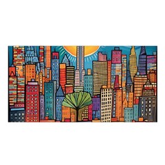 City New York Nyc Skyscraper Skyline Downtown Night Business Urban Travel Landmark Building Architec Satin Shawl 45  X 80 