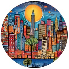 City New York Nyc Skyscraper Skyline Downtown Night Business Urban Travel Landmark Building Architec Wooden Bottle Opener (round)