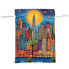 City New York Nyc Skyscraper Skyline Downtown Night Business Urban Travel Landmark Building Architec Lightweight Drawstring Pouch (xl) by Posterlux