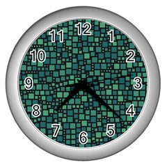 Squares Cubism Geometric Background Wall Clock (silver)