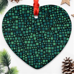 Squares Cubism Geometric Background Heart Ornament (two Sides)