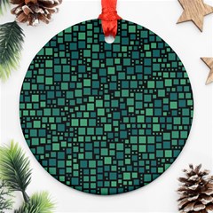 Squares Cubism Geometric Background Round Ornament (two Sides)