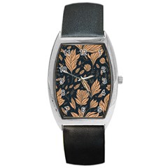 Background Pattern Leaves Texture Barrel Style Metal Watch