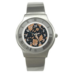 Background Pattern Leaves Texture Stainless Steel Watch