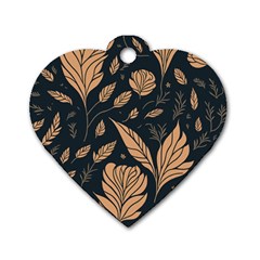 Background Pattern Leaves Texture Dog Tag Heart (two Sides)