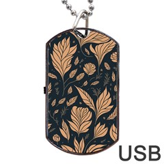 Background Pattern Leaves Texture Dog Tag Usb Flash (two Sides)