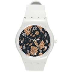 Background Pattern Leaves Texture Round Plastic Sport Watch (m)