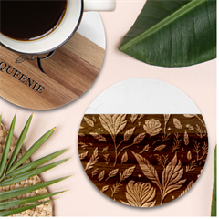 Background Pattern Leaves Texture Marble Wood Coaster (round)