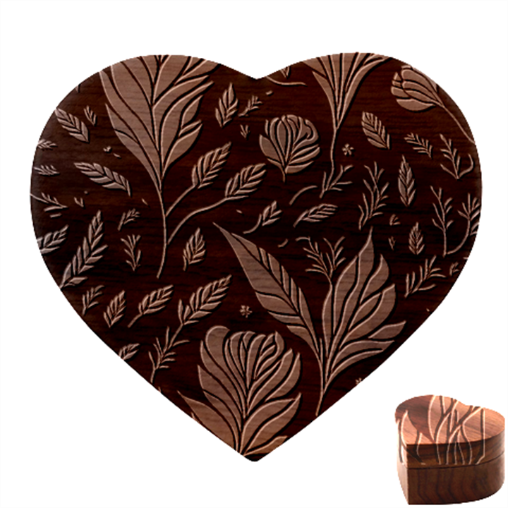 Background Pattern Leaves Texture Heart Wood Jewelry Box