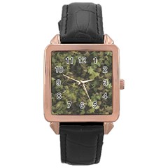 Green Camouflage Military Army Pattern Rose Gold Leather Watch  by Maspions