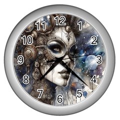 Woman In Space Wall Clock (silver) by CKArtCreations