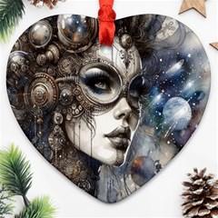 Woman In Space Heart Ornament (two Sides) by CKArtCreations