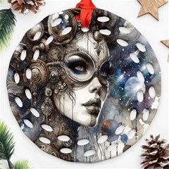 Woman In Space Round Filigree Ornament (two Sides)