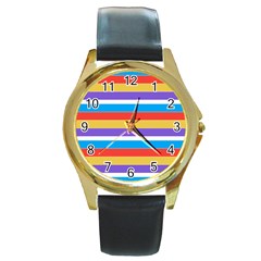 Stripes Pattern Design Lines Round Gold Metal Watch