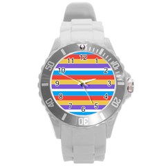 Stripes Pattern Design Lines Round Plastic Sport Watch (l)