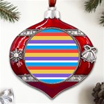 Stripes Pattern Design Lines Metal Snowflake And Bell Red Ornament Front