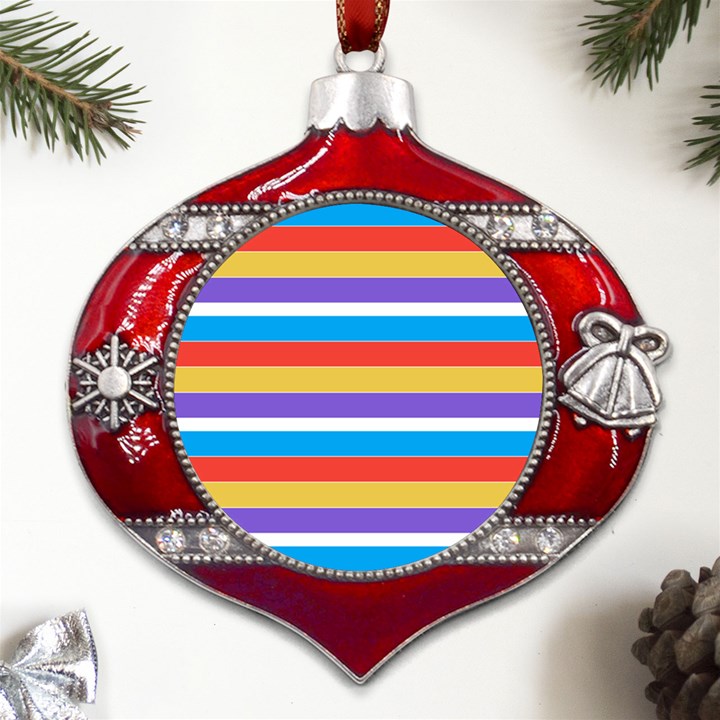 Stripes Pattern Design Lines Metal Snowflake And Bell Red Ornament