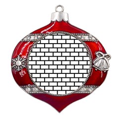 Bricks Wall Pattern Seamless Metal Snowflake And Bell Red Ornament by Maspions