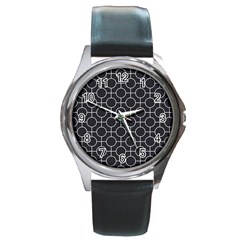 Geometric Pattern Design White Round Metal Watch by Maspions