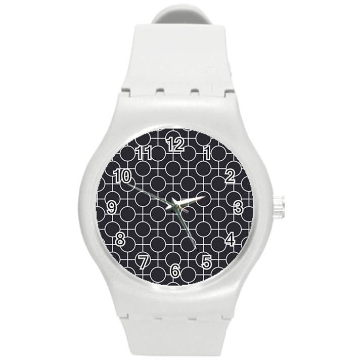 Geometric Pattern Design White Round Plastic Sport Watch (M)