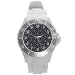 Geometric Pattern Design White Round Plastic Sport Watch (L) Front