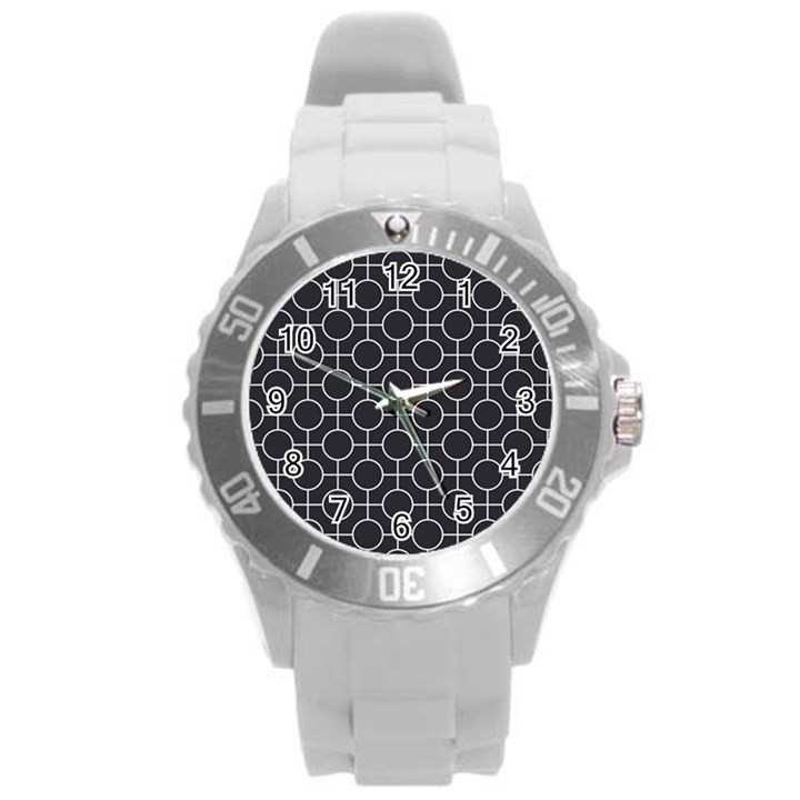 Geometric Pattern Design White Round Plastic Sport Watch (L)