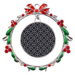 Geometric Pattern Design White Metal X mas Wreath Ribbon Ornament