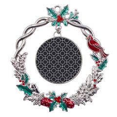 Geometric Pattern Design White Metal X mas Wreath Holly Leaf Ornament