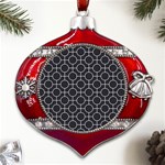 Geometric Pattern Design White Metal Snowflake And Bell Red Ornament Front