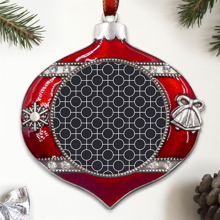 Geometric Pattern Design White Metal Snowflake And Bell Red Ornament