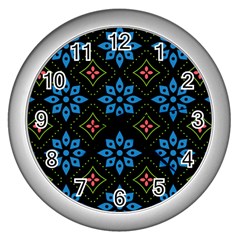 Flowers Pattern Floral Seamless Wall Clock (silver)