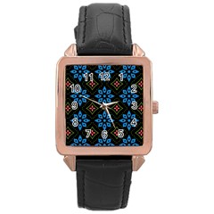 Flowers Pattern Floral Seamless Rose Gold Leather Watch 