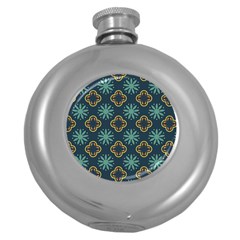 Flowers Pattern Design Abstract Round Hip Flask (5 Oz)