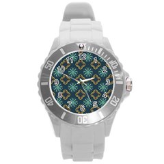 Flowers Pattern Design Abstract Round Plastic Sport Watch (l)