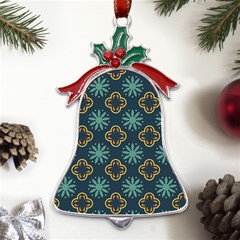 Flowers Pattern Design Abstract Metal Holly Leaf Bell Ornament by Maspions