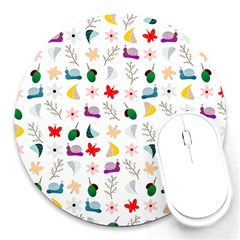 Snails Butterflies Pattern Seamless Round Mousepad