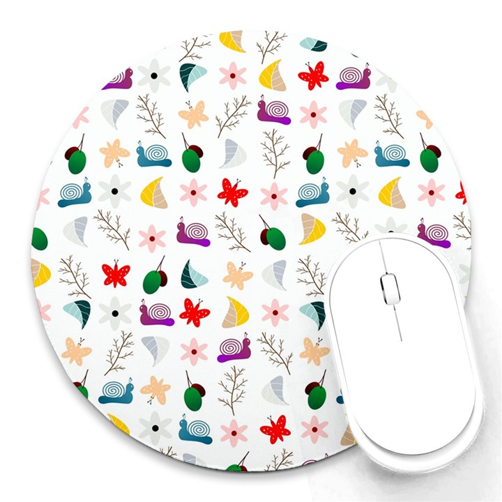 Snails Butterflies Pattern Seamless Round Mousepad