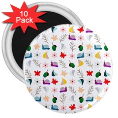 Snails Butterflies Pattern Seamless 3  Magnets (10 Pack) 