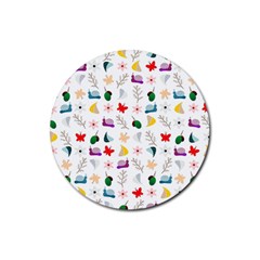 Snails Butterflies Pattern Seamless Rubber Coaster (round)