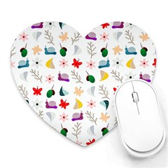 Snails Butterflies Pattern Seamless Heart Mousepad