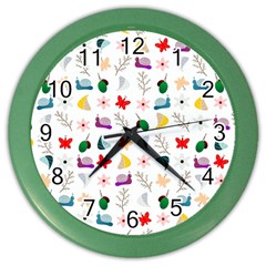 Snails Butterflies Pattern Seamless Color Wall Clock