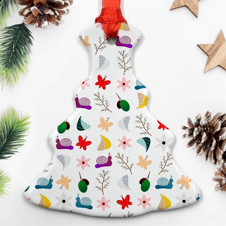 Snails Butterflies Pattern Seamless Christmas Tree Ornament (Two Sides)