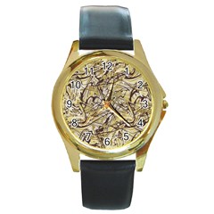 Marble Texture Pattern Seamless Round Gold Metal Watch