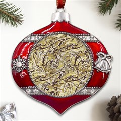 Marble Texture Pattern Seamless Metal Snowflake And Bell Red Ornament