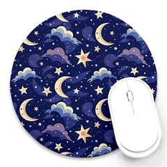 Night Moon Seamless Round Mousepad