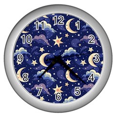 Night Moon Seamless Wall Clock (silver)