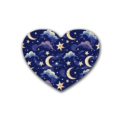 Night Moon Seamless Rubber Heart Coaster (4 Pack) by Maspions