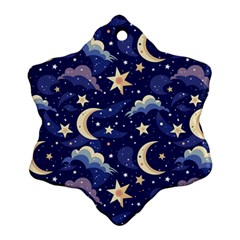 Night Moon Seamless Snowflake Ornament (two Sides) by Maspions