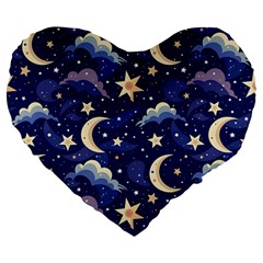 Night Moon Seamless Large 19  Premium Heart Shape Cushions