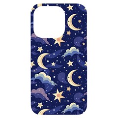 Night Moon Seamless Iphone 14 Pro Black Uv Print Case